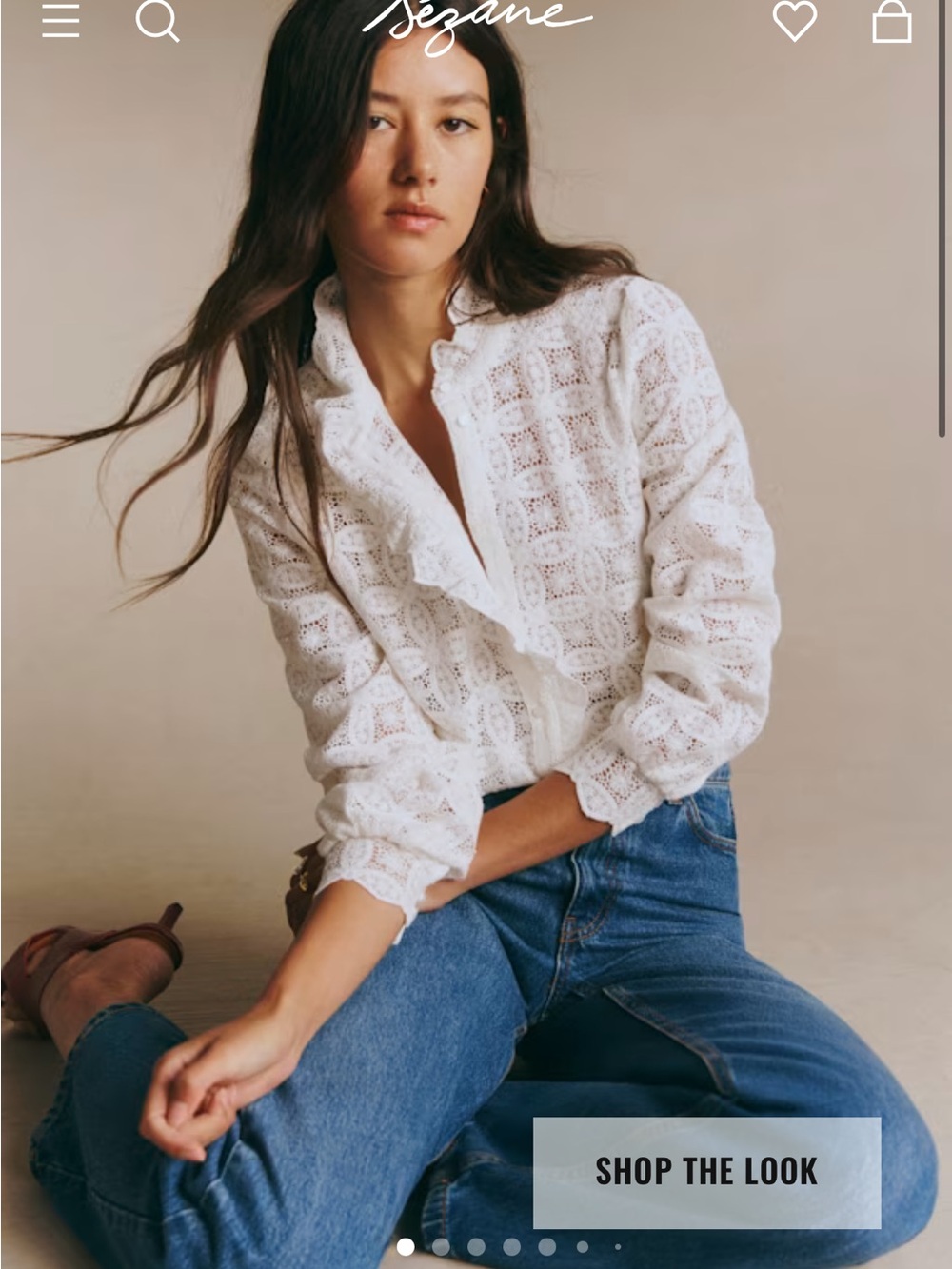 Sezane Chlo ECRU GUIPURE White Long Sleeve Shirt with High Collar